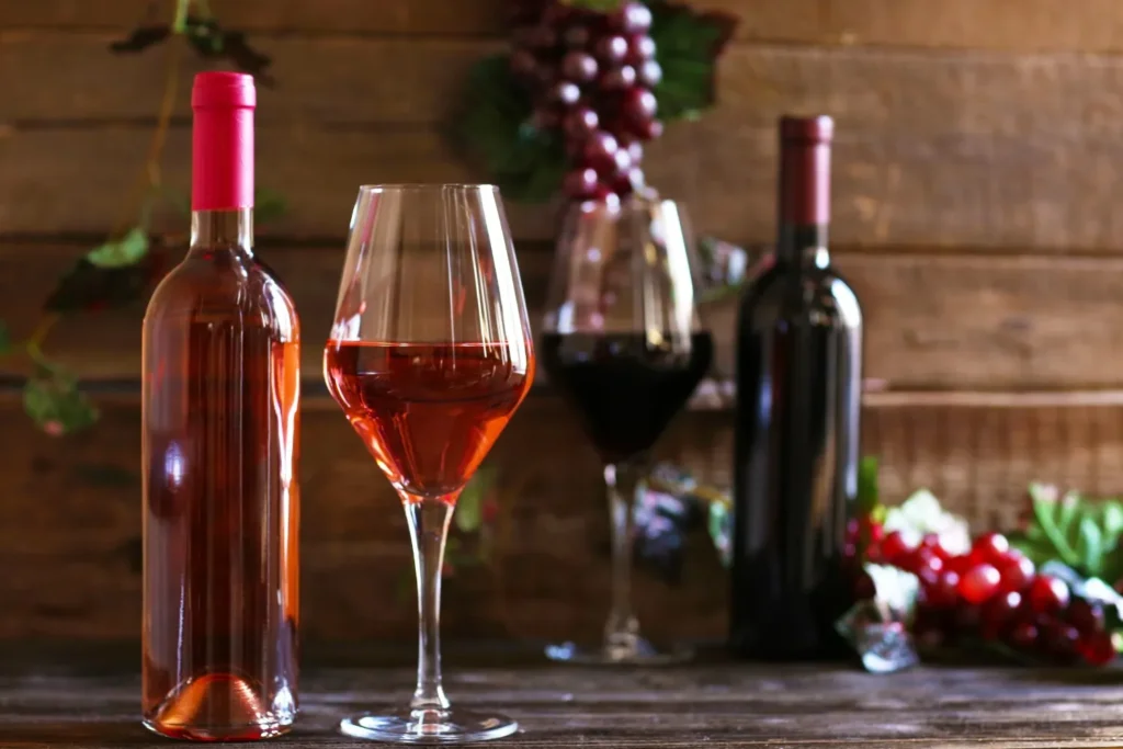 Rose wine & Red wine on table