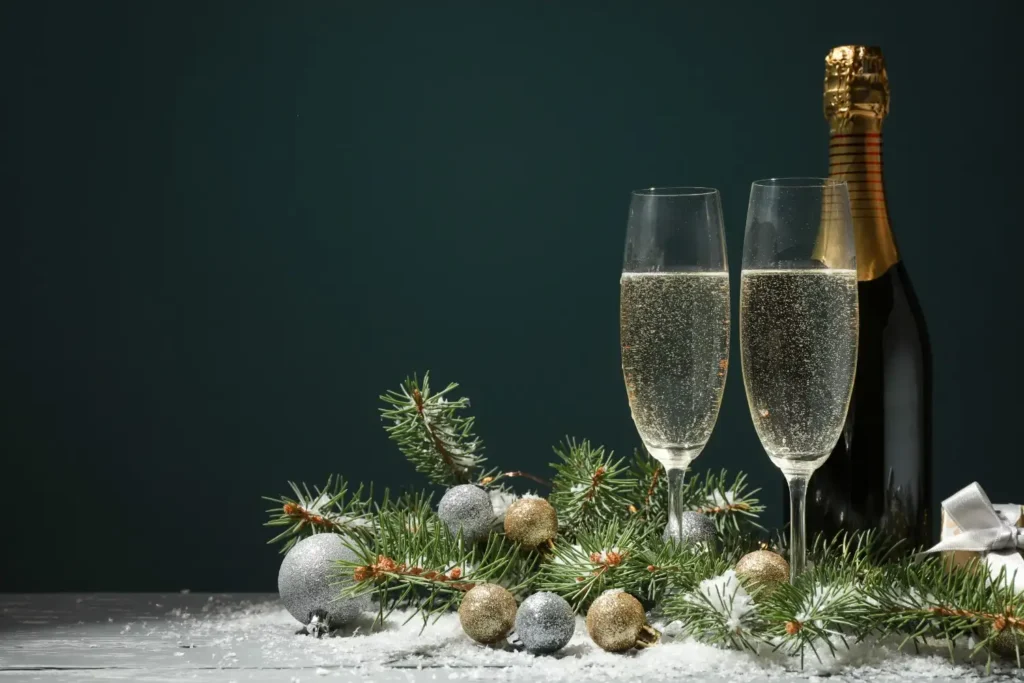 champagne-glasses-bottle-decorated-space