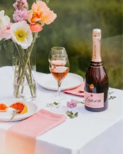 Enjoying Lanson Le Rose NV Champagne with dinner