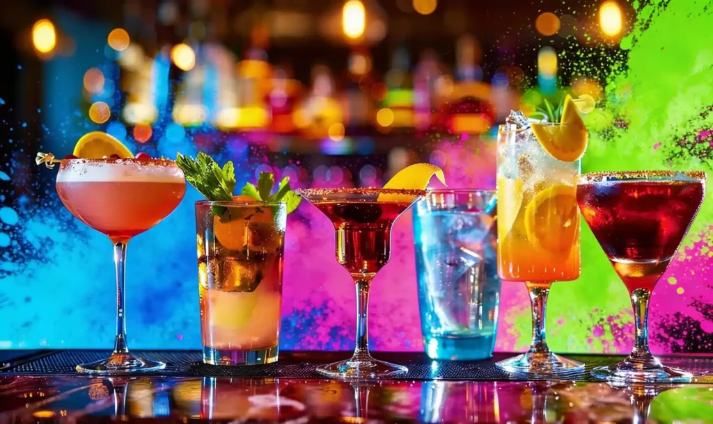 colourful gin cocktails on Holi