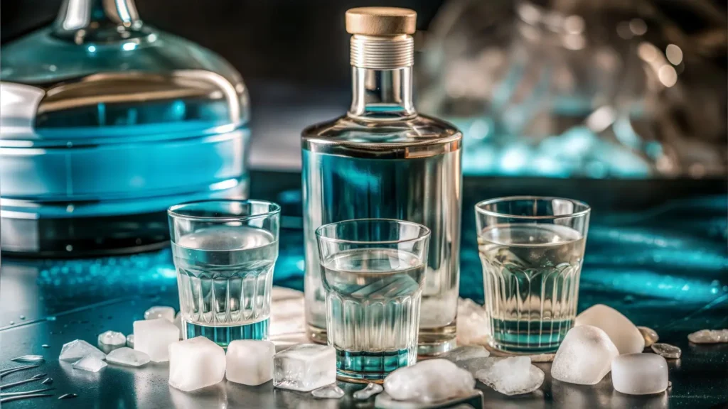 vodka in glass with ice cube