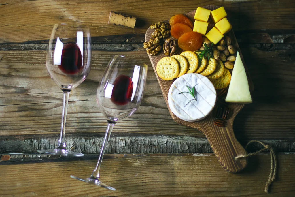 Italian wine with cheese platter
