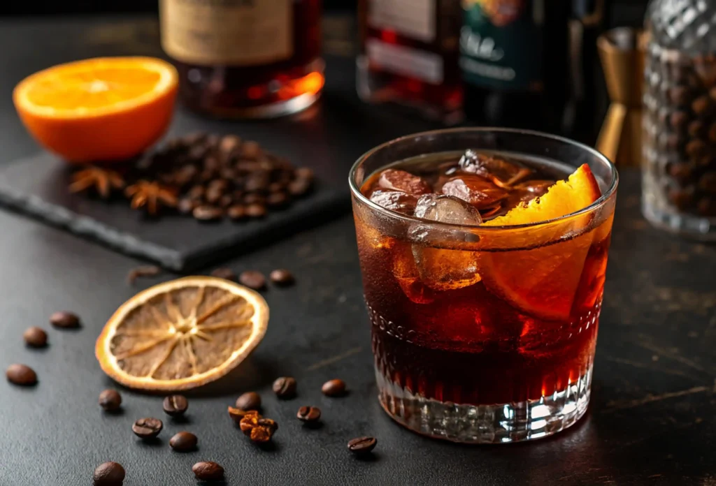 sweet vermouth cocktail with orange peel