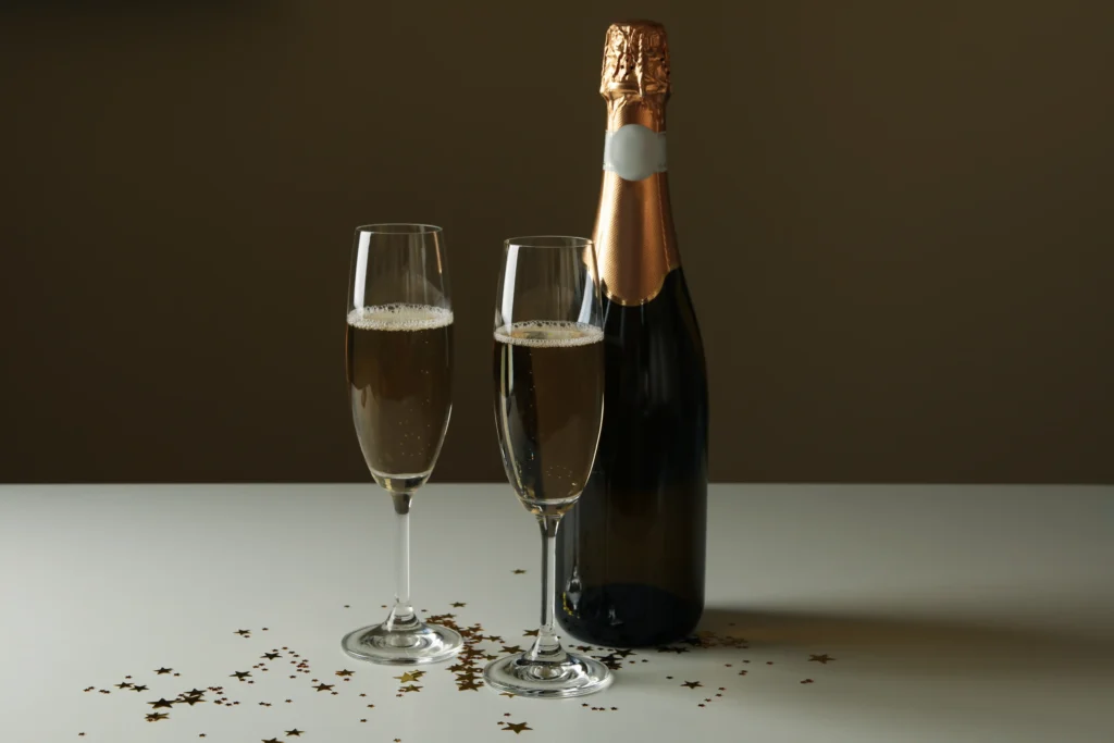 champagne filled in glass with glitter
