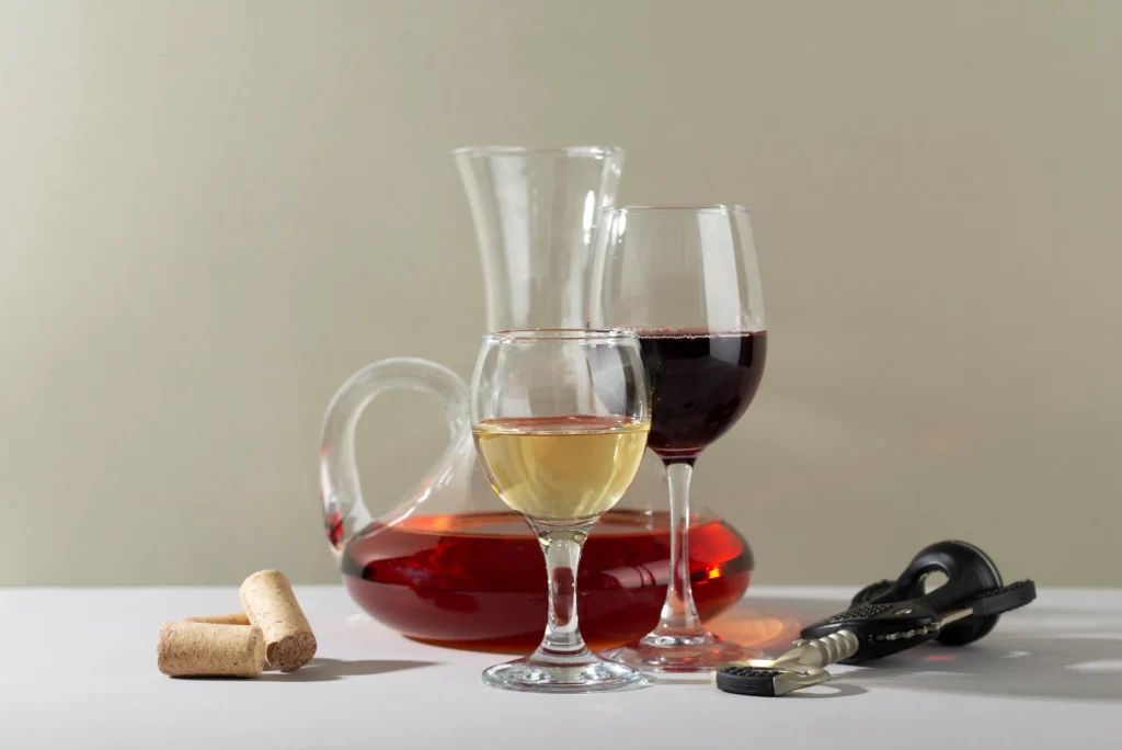 wine and vermouth on table