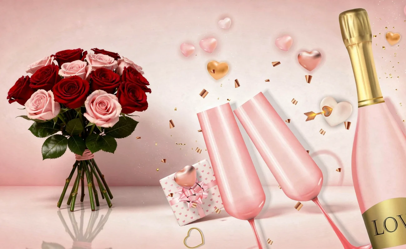 Enjoy this valentine with Roses & Rose champagne