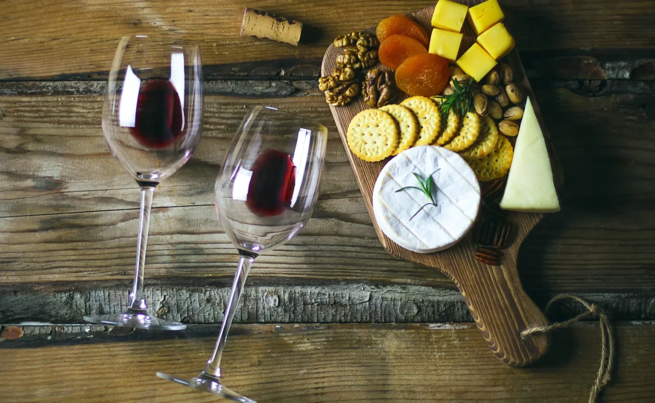 Italian wine with cheese platter