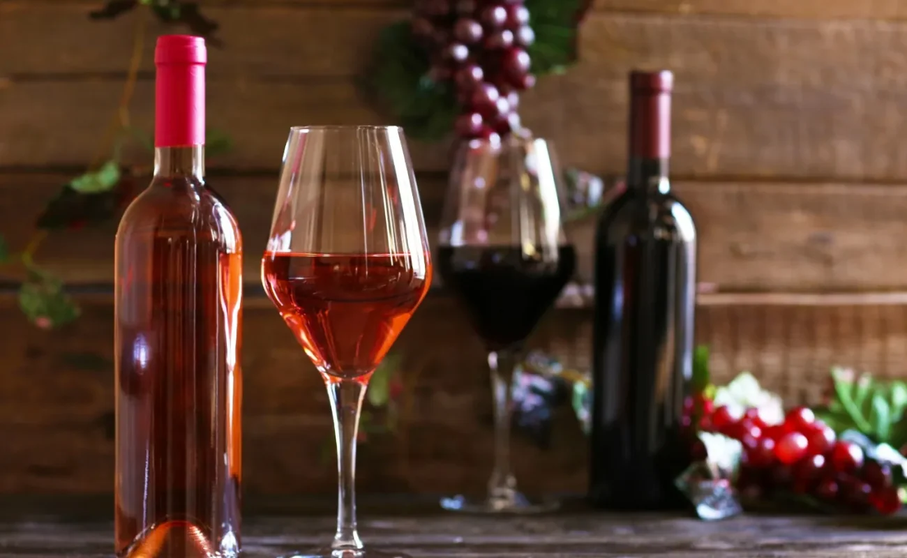 Rose wine & Red wine on table