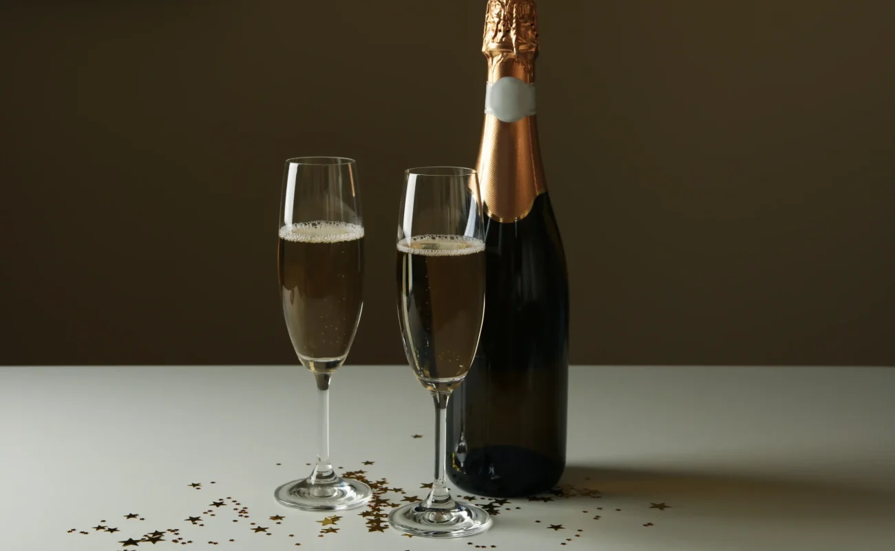 champagne filled in glass with glitter