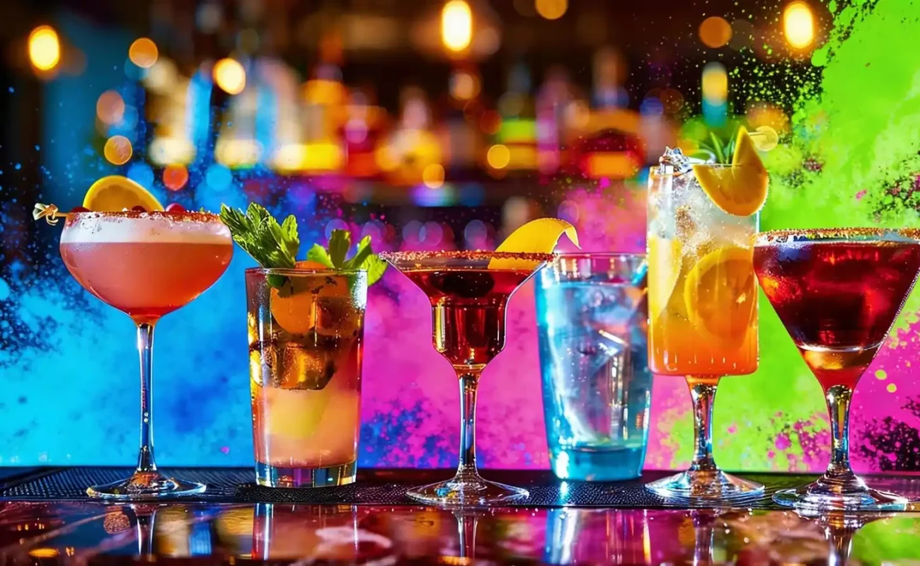colourful gin cocktails on Holi