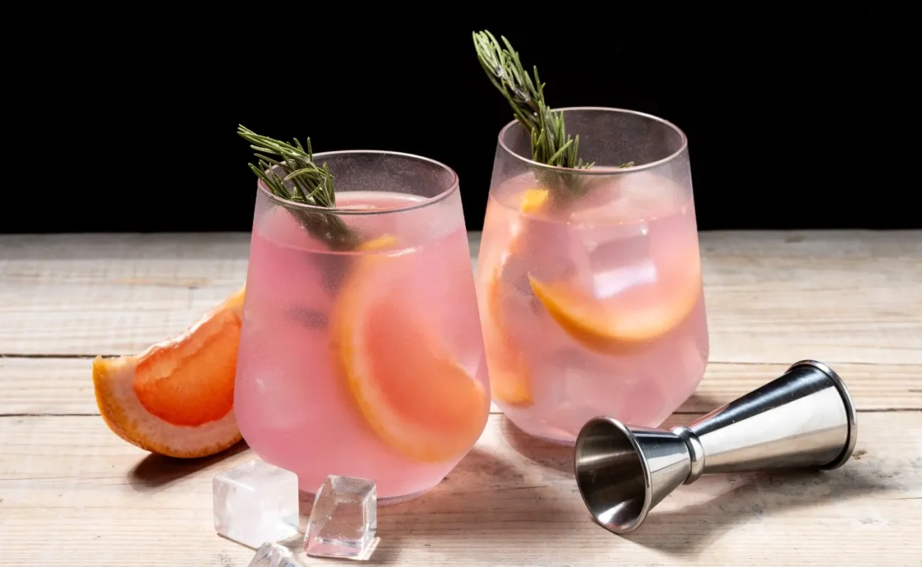 pink gin cocktail-wooden-table