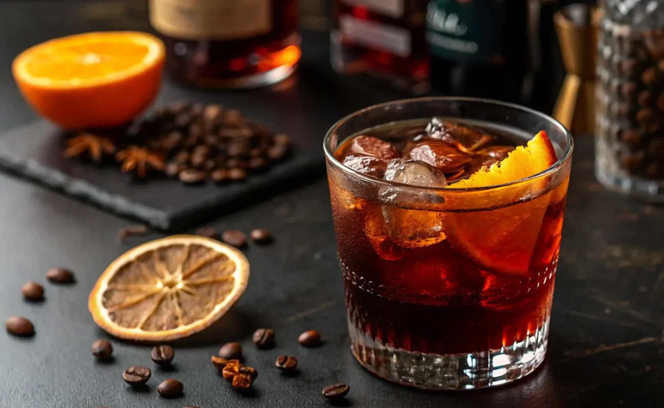 sweet vermouth cocktail with orange peel