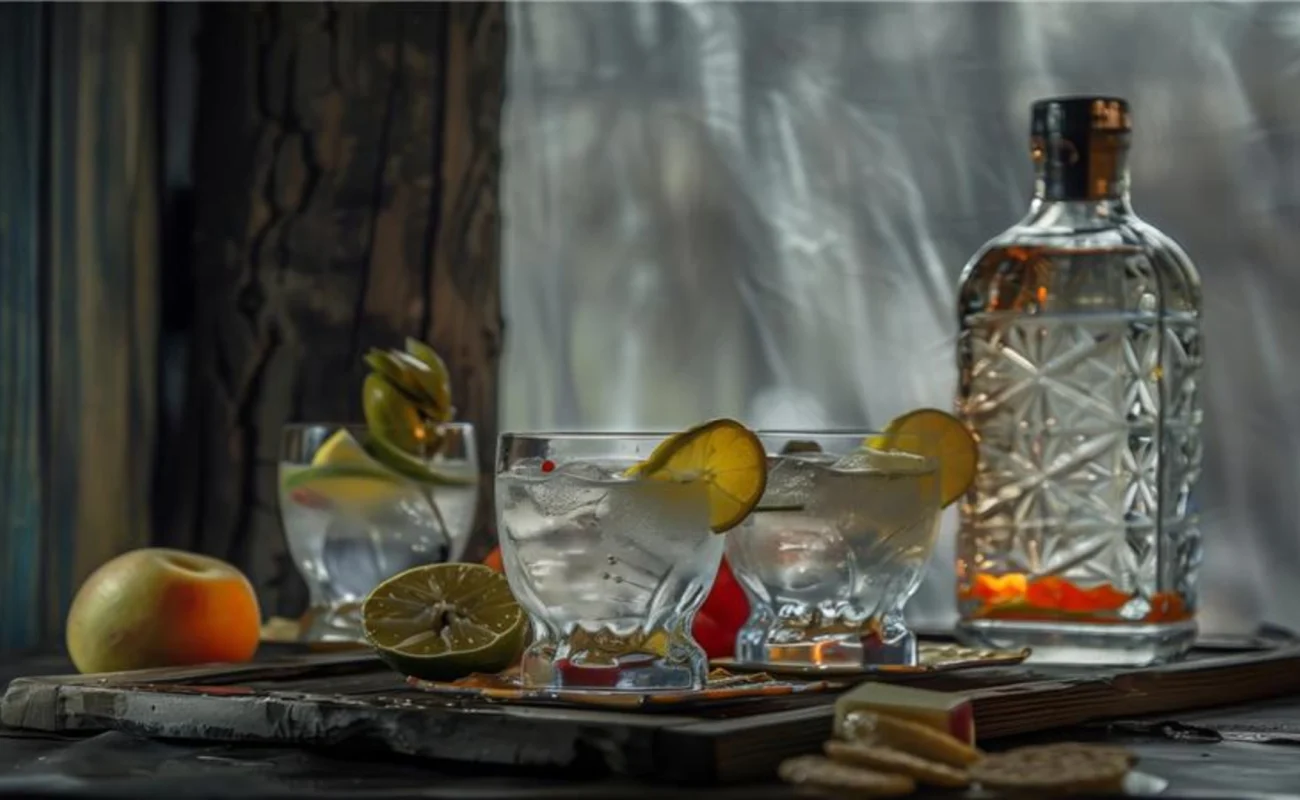 vodka in glass with fruits