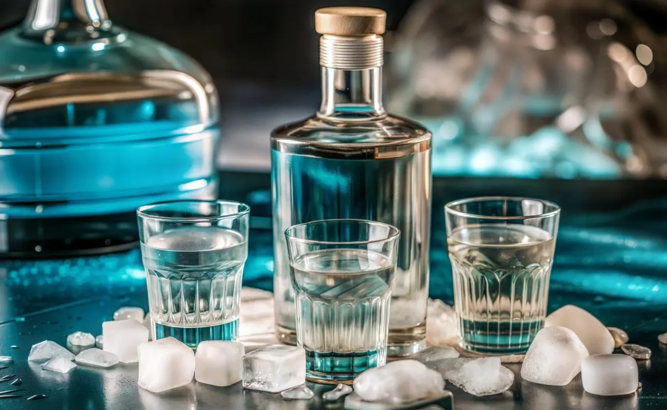 vodka in glass with ice cube