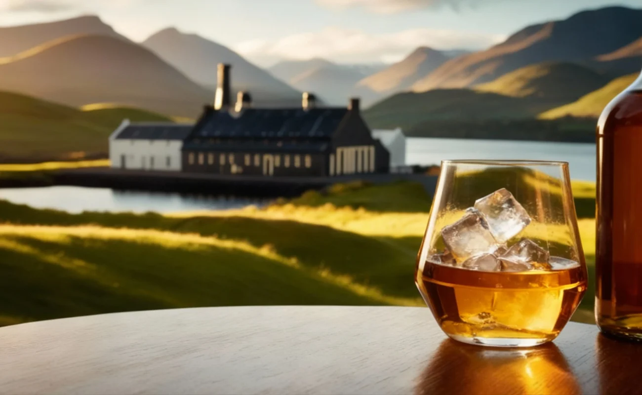 whiskey glass bottle in mountains