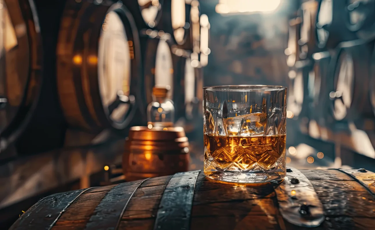 whiskey-oak-barrel-with-copper-alambic-traditional-distillery