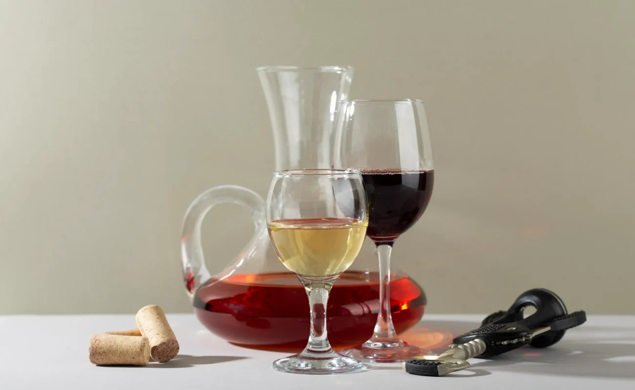 wine and vermouth on table