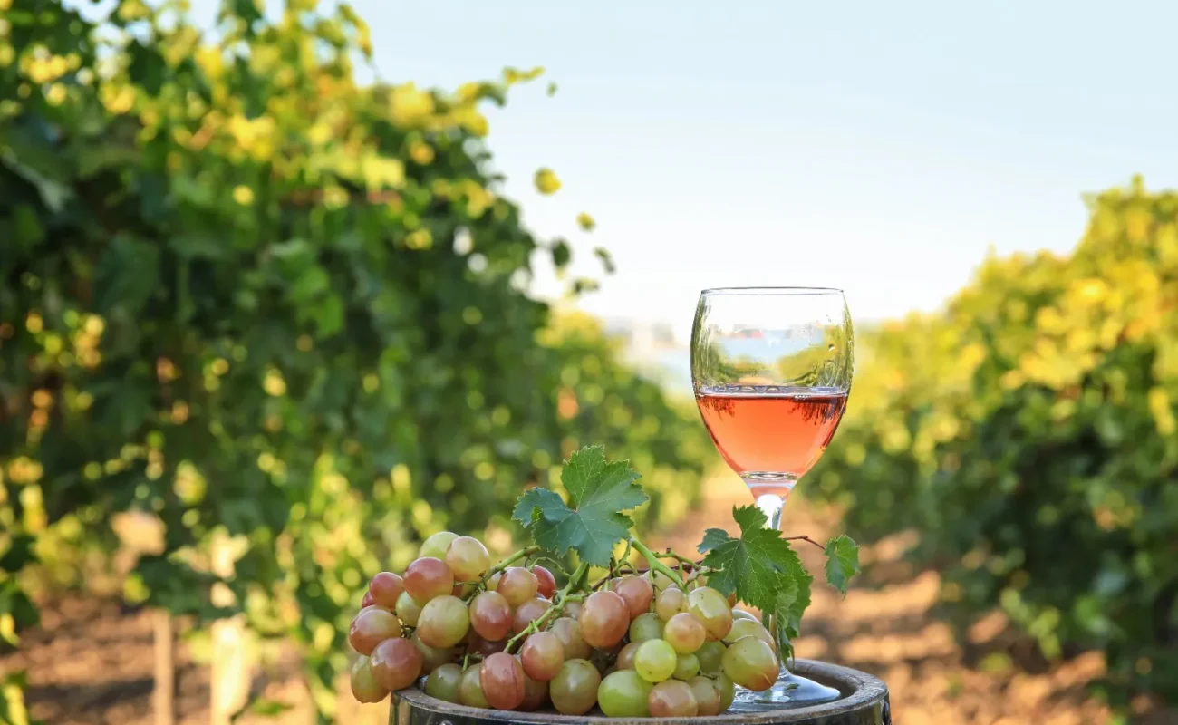 wine glass in vineyard